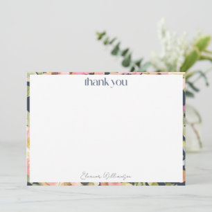Carte De Remerciements Mariage personnalisé aquarelle florale Navy Blush 