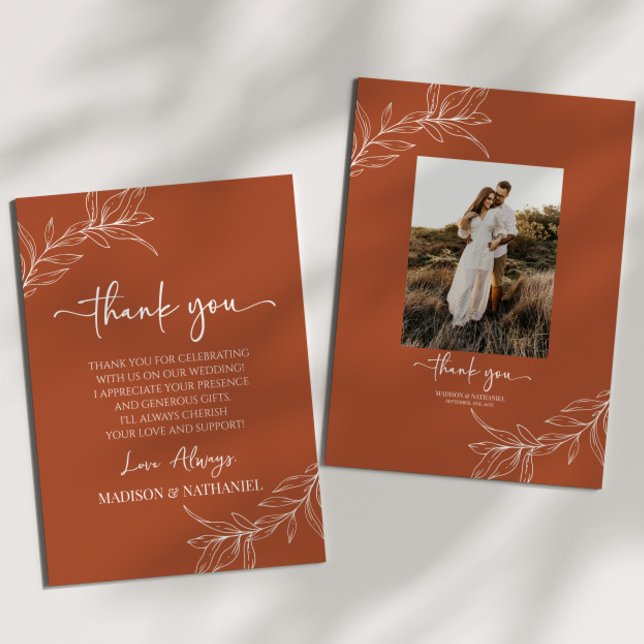 Carte De Remerciements Mariage personnalisé avec feuille de branche minim (Créateur téléchargé)