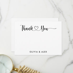 Carte De Remerciements Mariage personnalisé de script noir de coeur moder