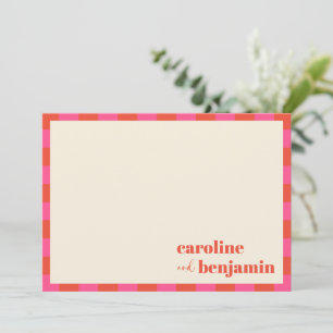 Carte De Remerciements Mariage personnalisé en damier rose et orange gras