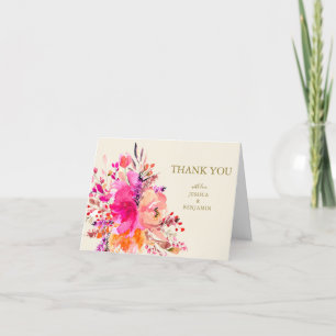Carte De Remerciements Mariage personnalisé floral aquarelle rose moderne