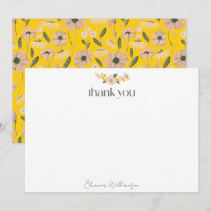 Carte De Remerciements Mariage personnalisé floral rose jaune vintage