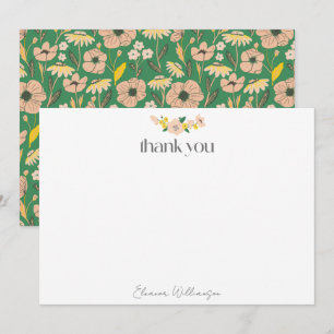 Carte De Remerciements Mariage Personnalisé Floral Rose Pâle Vert Vintage