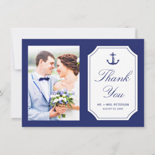 Carte De Remerciements Mariage Photo Ancre Bleu Marine Nautical