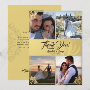 Carte De Remerciements Mariage photo Art déco moderne Gold Swan 4