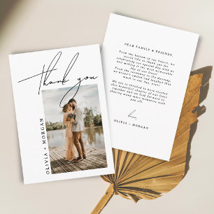 Carte De Remerciements Mariage photo Black Elegant Script Typographie