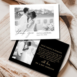Carte De Remerciements Mariage photo Black & Gold Script