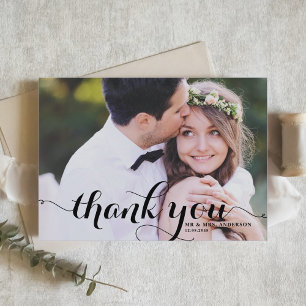 Carte De Remerciements Mariage photo Black Modern Calligraphy
