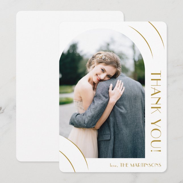 Carte De Remerciements Mariage photo blanc chic (Devant / Derrière)