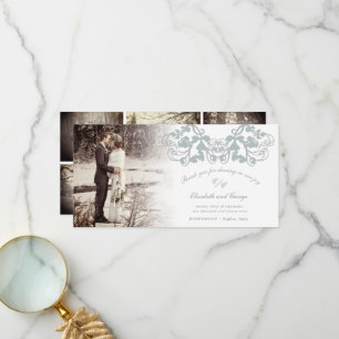 Carte De Remerciements Mariage photo bleu Vintage Damask Floral Floural