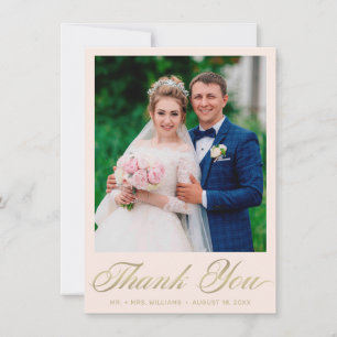 Carte De Remerciements Mariage Photo Blush Elegant Gold Script