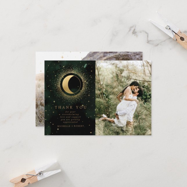 Carte de remerciements Mariage photo Celestial Gol (Devant/Arrière en situation)
