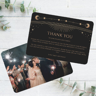 Carte De Remerciements Mariage Photo Chic Mystique Noir Lune Étoile Or