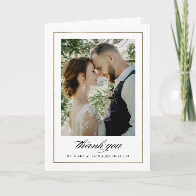 Carte De Remerciements Mariage photo classique Gold (Devant)