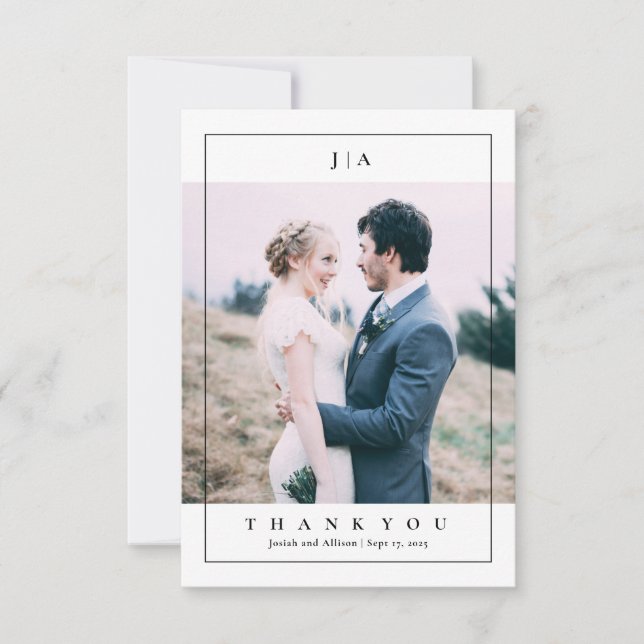 Carte De Remerciements Mariage Photo Classique Monogramme (Devant)