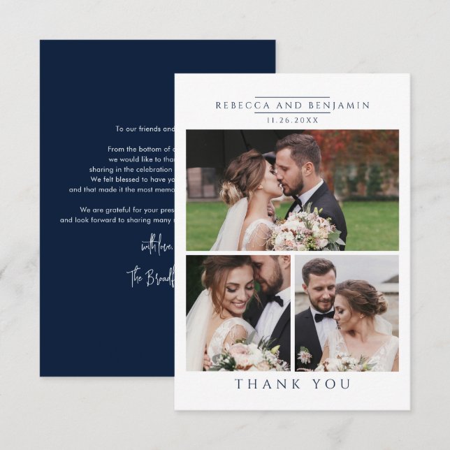 Carte De Remerciements Mariage Photo Collage Élégant (Devant / Derrière)