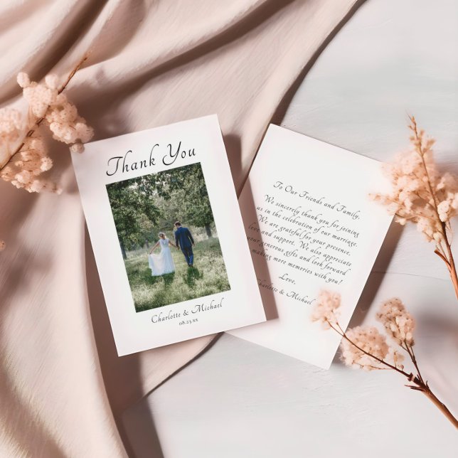 Carte De Remerciements Mariage photo de calligraphie élégante moderne (Créateur téléchargé)