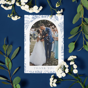 Carte De Remerciements Mariage photo de fleurs de saule bleu blanc
