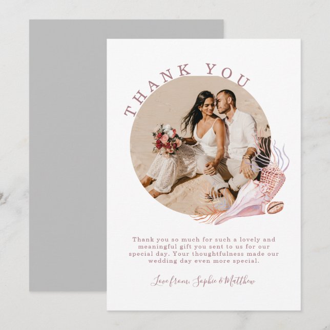 Carte De Remerciements Mariage photo de la côte des coquillages de plage (Devant / Derrière)