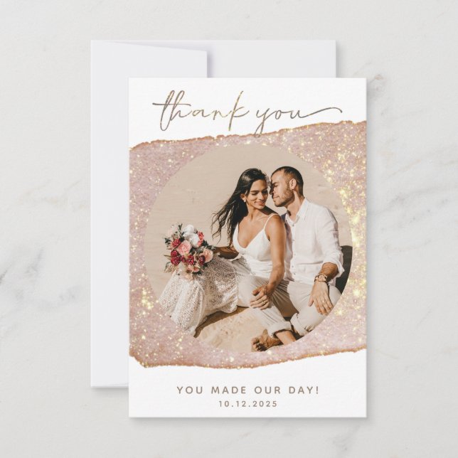 Carte De Remerciements Mariage photo de la Parties scintillant Gold Blush (Devant)