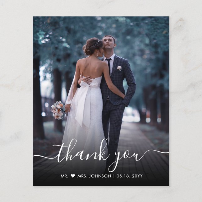 Carte de remerciements Mariage photo de script chi (Devant)