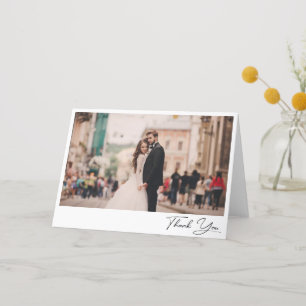 Carte De Remerciements Mariage photo de script élégant classique noir pli