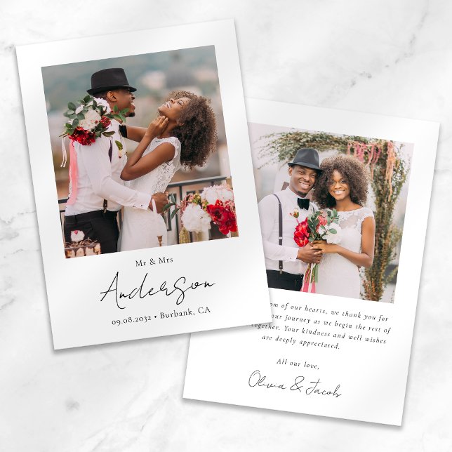 Carte De Remerciements Mariage photo de script moderne (Créateur téléchargé)