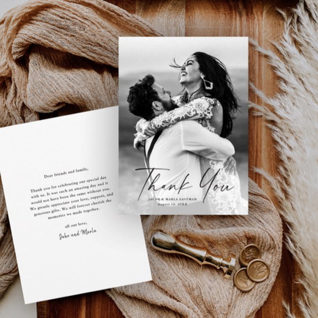 Carte De Remerciements Mariage photo de script moderne (Créateur téléchargé)