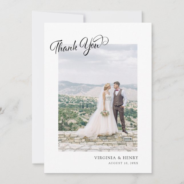 Carte De Remerciements Mariage photo de script simple (Devant)