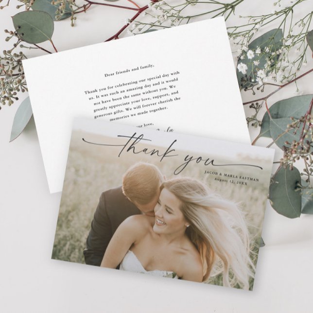 Carte De Remerciements Mariage photo de script simple (Créateur téléchargé)