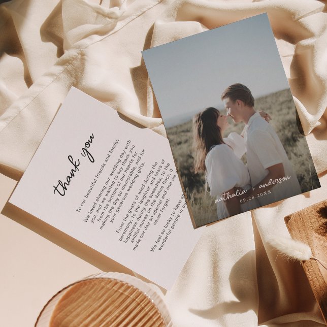 Carte De Remerciements Mariage photo de script simple (Créateur téléchargé)