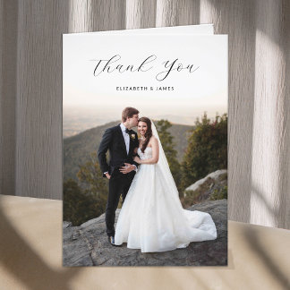 Carte De Remerciements Mariage photo de script simple et élégant