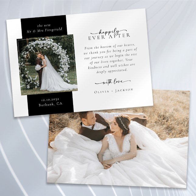 Carte De Remerciements Mariage photo double face élégant Script (Créateur téléchargé)