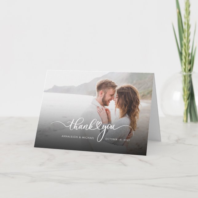 Carte De Remerciements Mariage photo Élégant Script Couples (Devant)