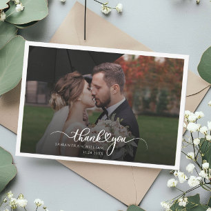 Carte De Remerciements Mariage Photo Élégant Script Lettré À La Main