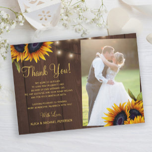 Carte De Remerciements Mariage photo en bois de grange tournesol rustique