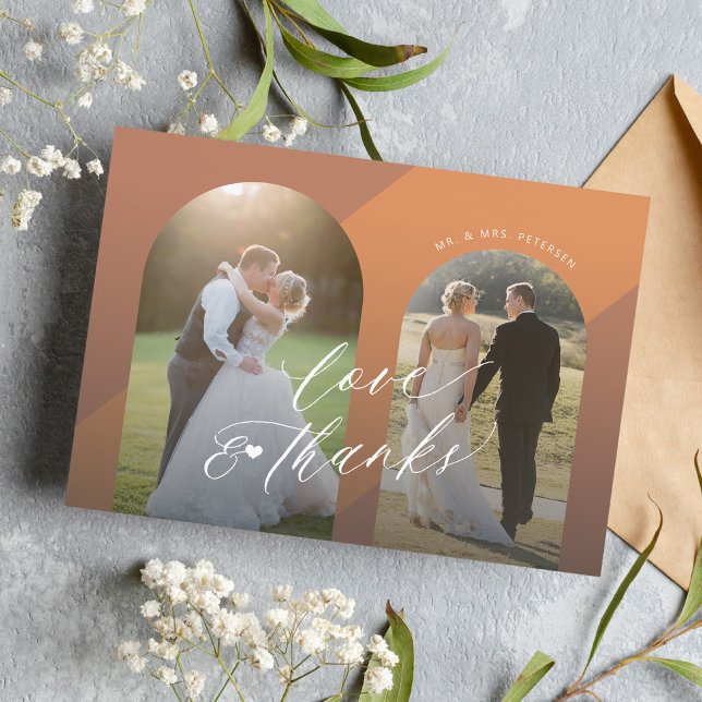 Carte De Remerciements Mariage photo en terre cuite élégant et moderne (Créateur téléchargé)