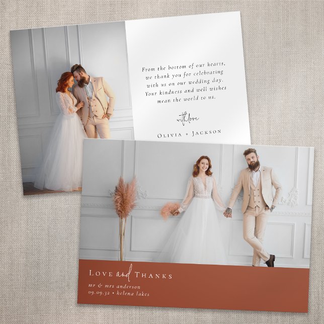 Carte De Remerciements Mariage photo en terre cuite orange brûlé (Créateur téléchargé)
