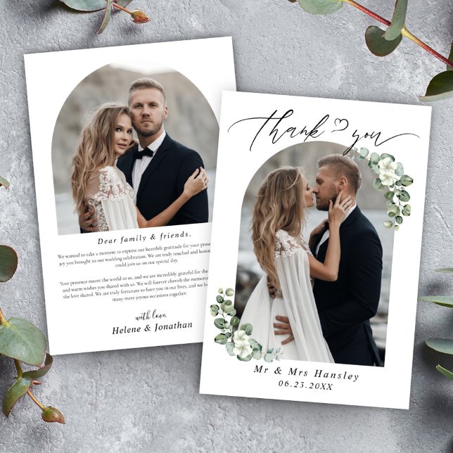 Carte De Remerciements Mariage photo Eucalyptus Botanical Arch (Eucalyptus Botanical Arch Photo Wedding Thank You Card)