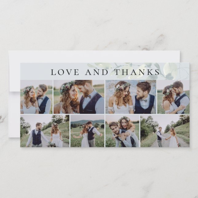 Carte De Remerciements Mariage photo Eucalyptus Love and Thanks (Devant)