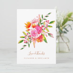 Carte De Remerciements Mariage photo floral aquarelle orange personnalisé