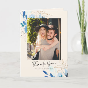 Carte De Remerciements Mariage photo floral bleu personnalisé
