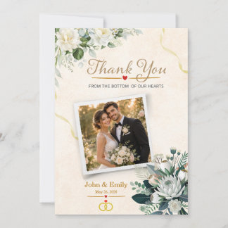 Carte De Remerciements Mariage Photo Floral Élégant