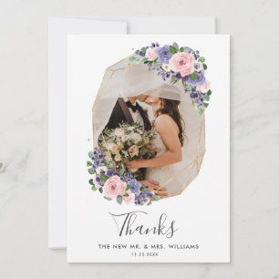 Carte De Remerciements Mariage photo géométrique Blush Purple Floral Gold