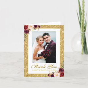 Carte De Remerciements Mariage Photo Gold Parties scintillant Bourgogne F