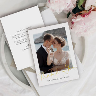 Carte de remerciements Mariage photo Gold Script