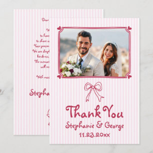 Carte De Remerciements Mariage photo griffé à main rose