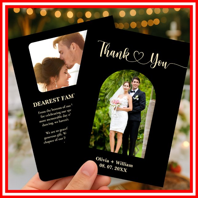 Carte De Remerciements Mariage photo jaune noir et beurre (Créateur téléchargé)