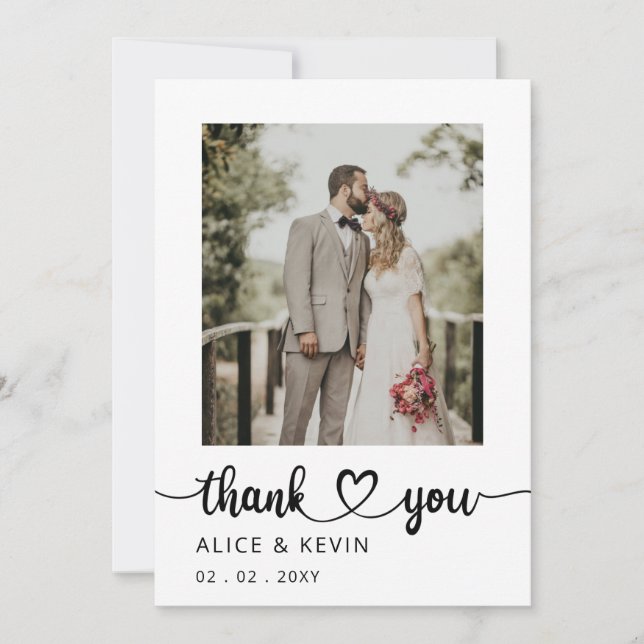 Carte De Remerciements Mariage photo manuscrit simple script élégant (Devant)