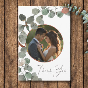 Carte De Remerciements Mariage photo minimal de la couronne verte d'eucal